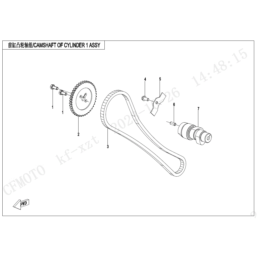 An Image of a genuine CFMOTO Parts Schematic Diagram showing the group - CAMSHAFT OF CYLINDER 1 ASSY - 2025 CFMOTO CFORCE 800 TOURING