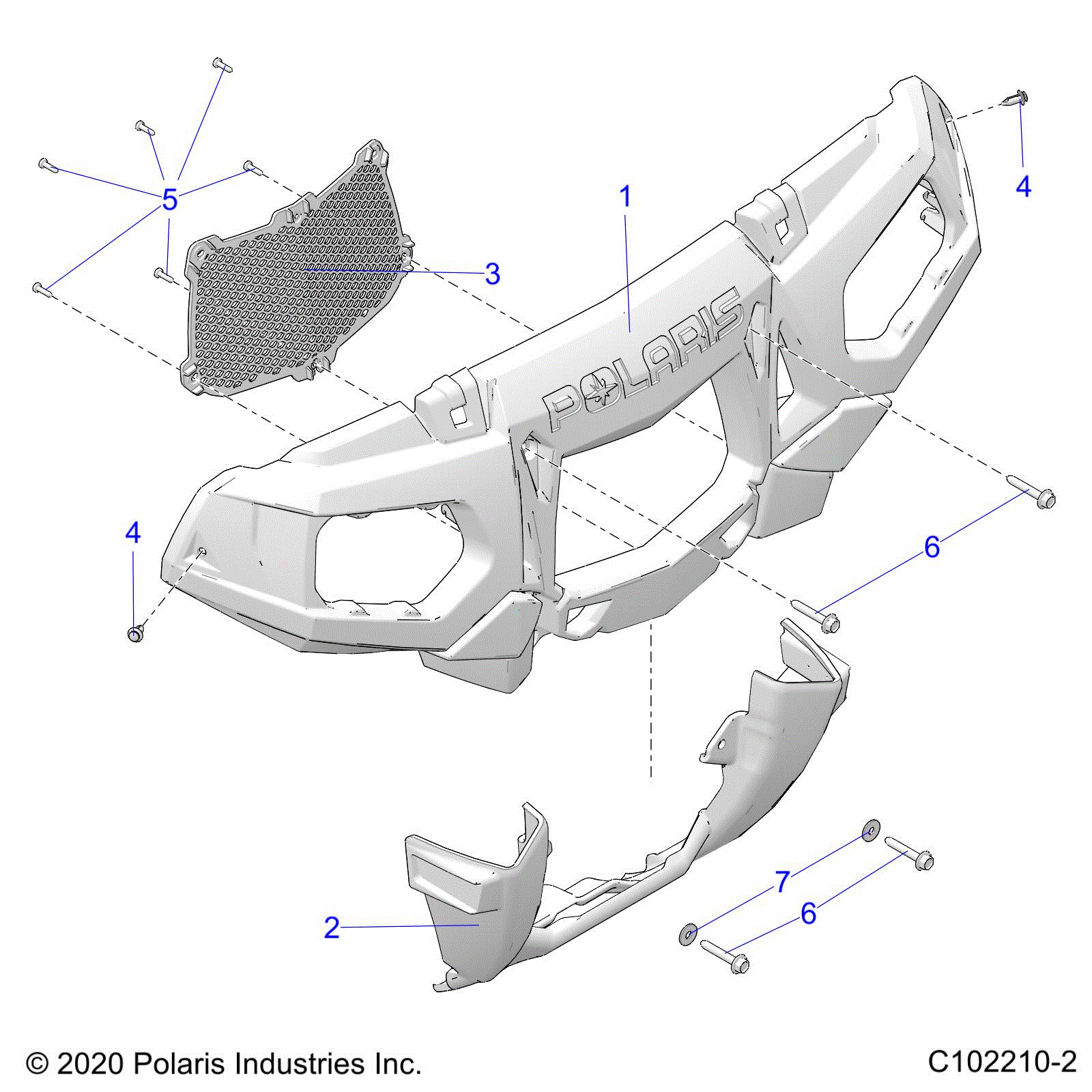 An Image of a Genuine Polaris Parts Schematic Diagram showing the schematic - BODY: FRONT BUMPER and MOUNTING - 2022 POLARIS SPORTSMAN XP 1000 HIGH LIFTER