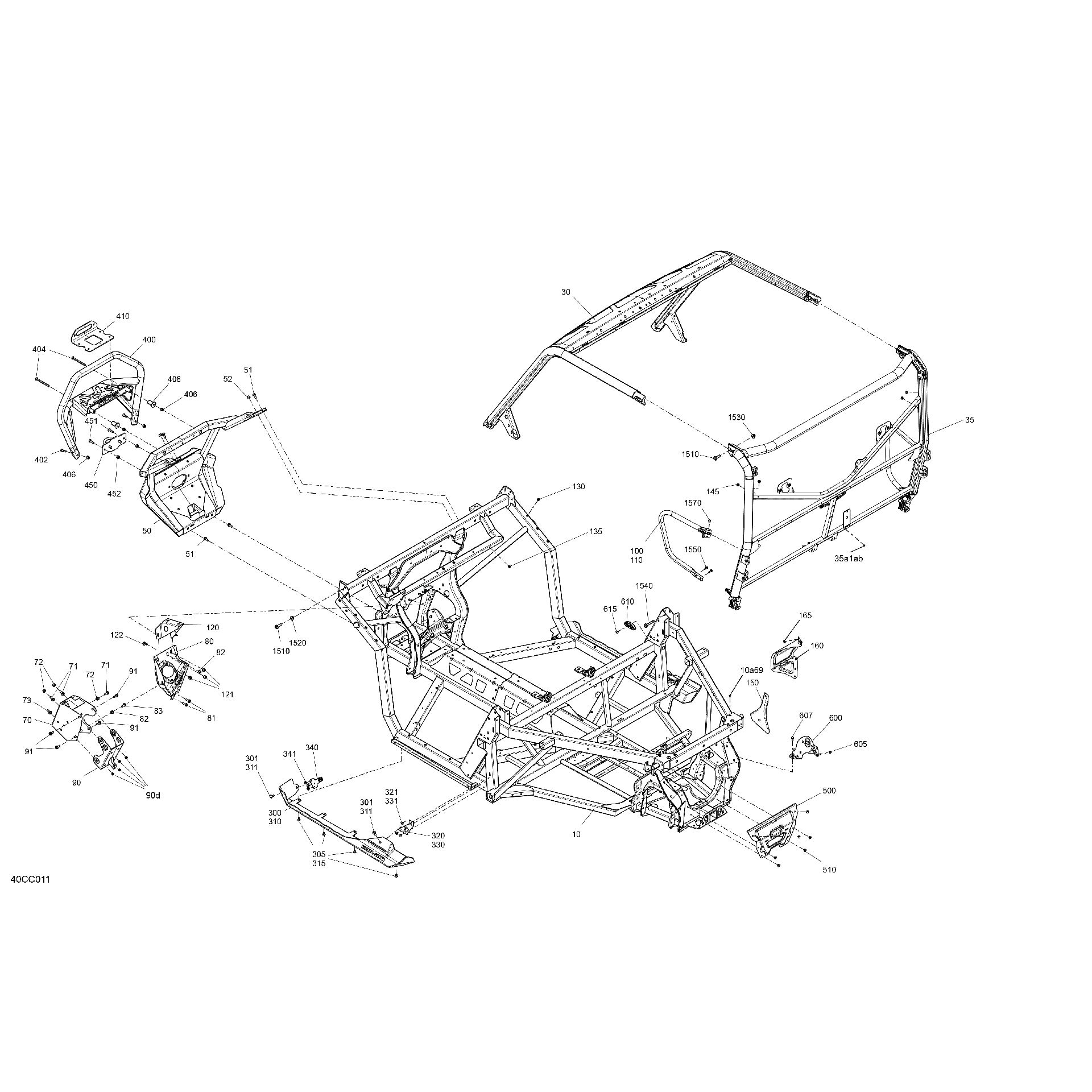 An Image of a Genuine Can-Am Parts Schematic Diagram showing the schematic - FRAME - SYSTEM
