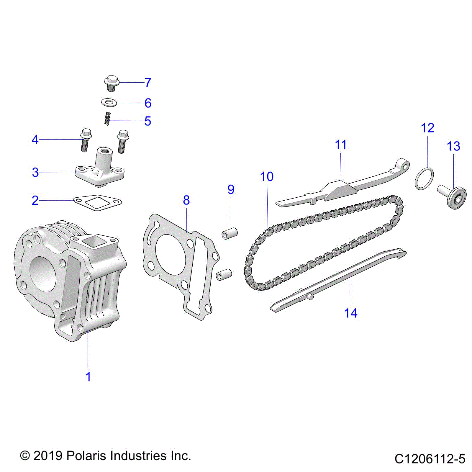 An Image of a Genuine Polaris Parts Schematic Diagram showing the schematic - ENGINE: CYLINDER - 2023 POLARIS OUTLAW 70 LE