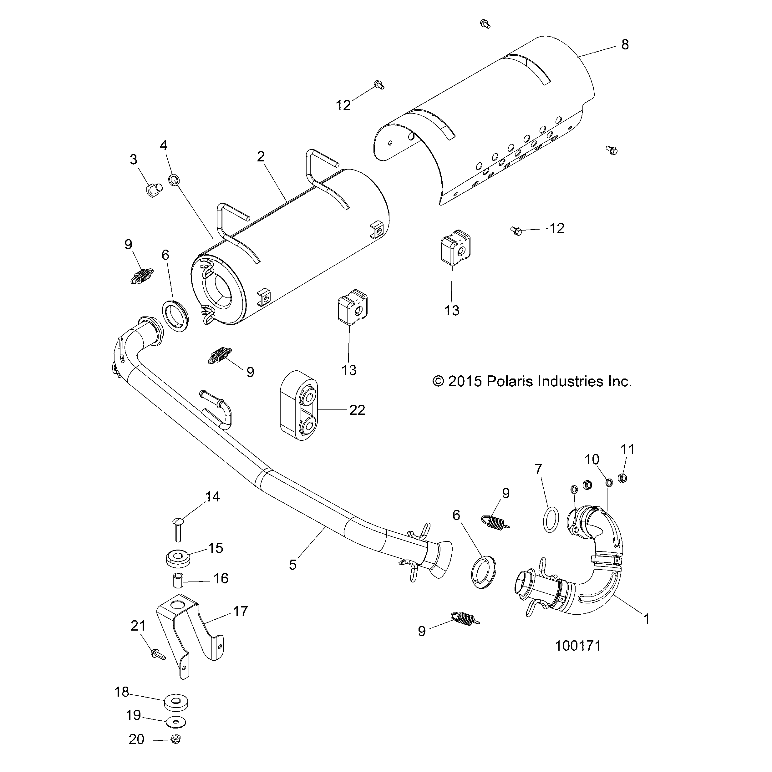 An Image of a Genuine Polaris Parts Schematic Diagram showing the schematic - ENGINE: EXHAUST SYSTEM - 2016 POLARIS ACE 325 EFI