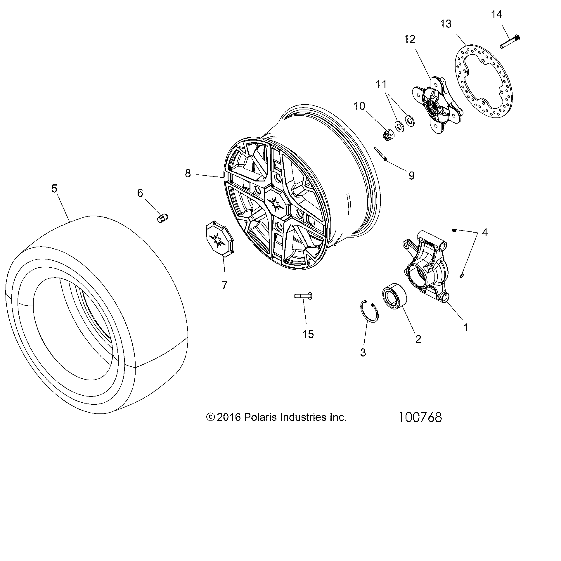 An Image of a Genuine Polaris Parts Schematic Diagram showing the schematic - WHEELS: REAR and HUB - 2017 POLARIS SPORTSMAN XP 1000