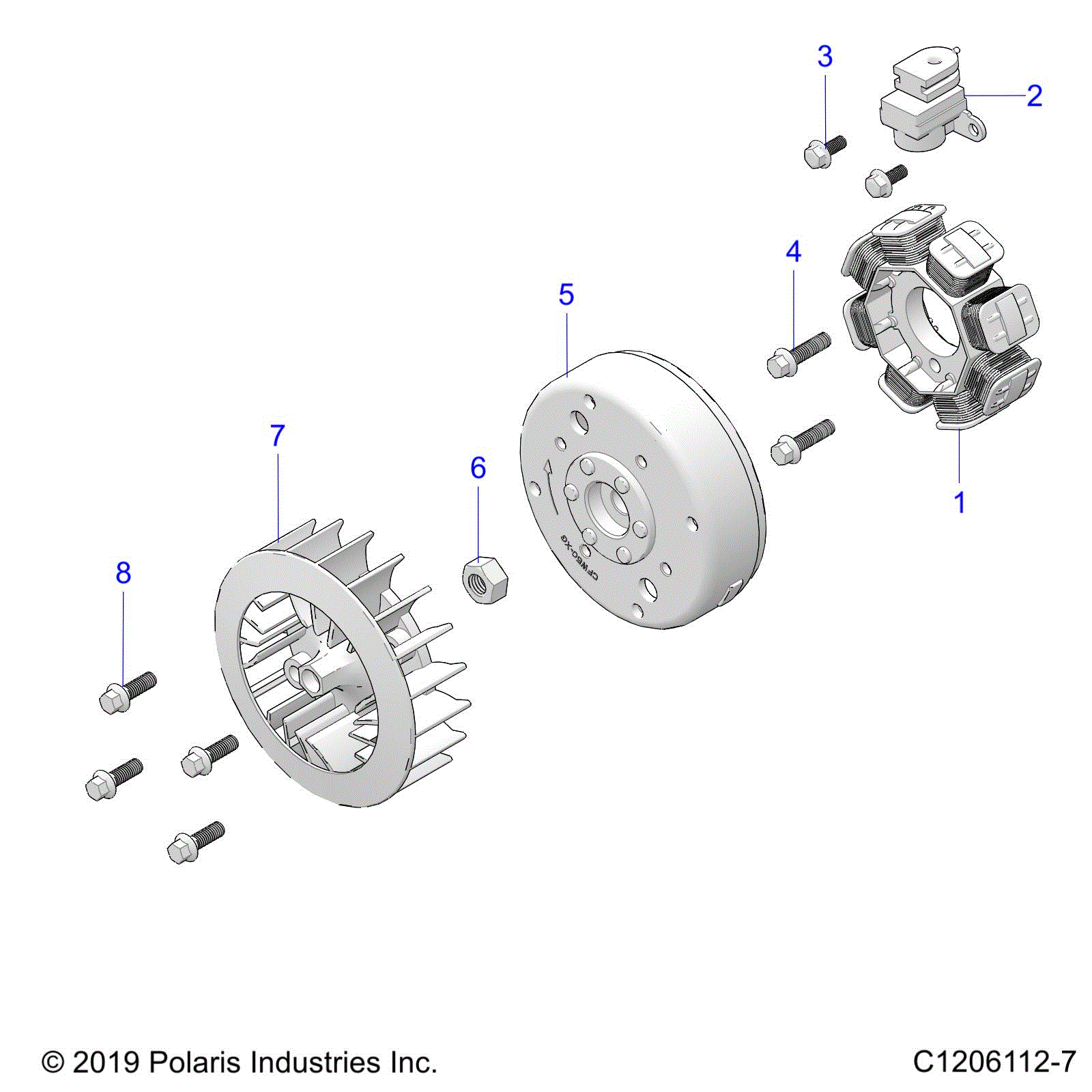 An Image of a Genuine Polaris Parts Schematic Diagram showing the schematic - ENGINE: STATOR AND FLYWHEEL - 2023 POLARIS OUTLAW 70 LE