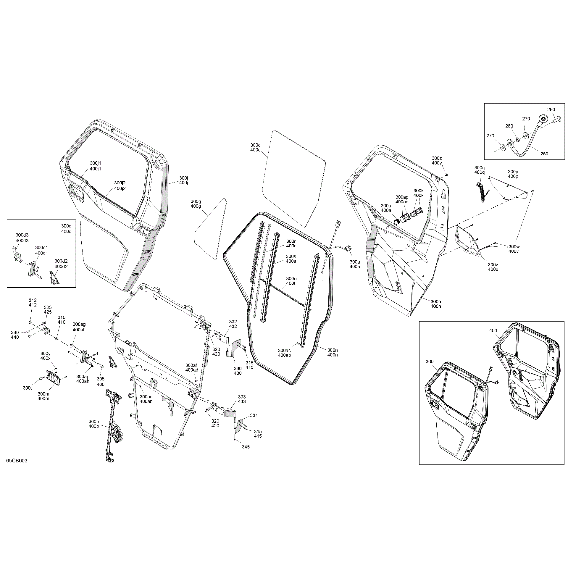 An Image of a Genuine Can-Am Parts Schematic Diagram showing the schematic - ENCLOSURE CAB - DOORS