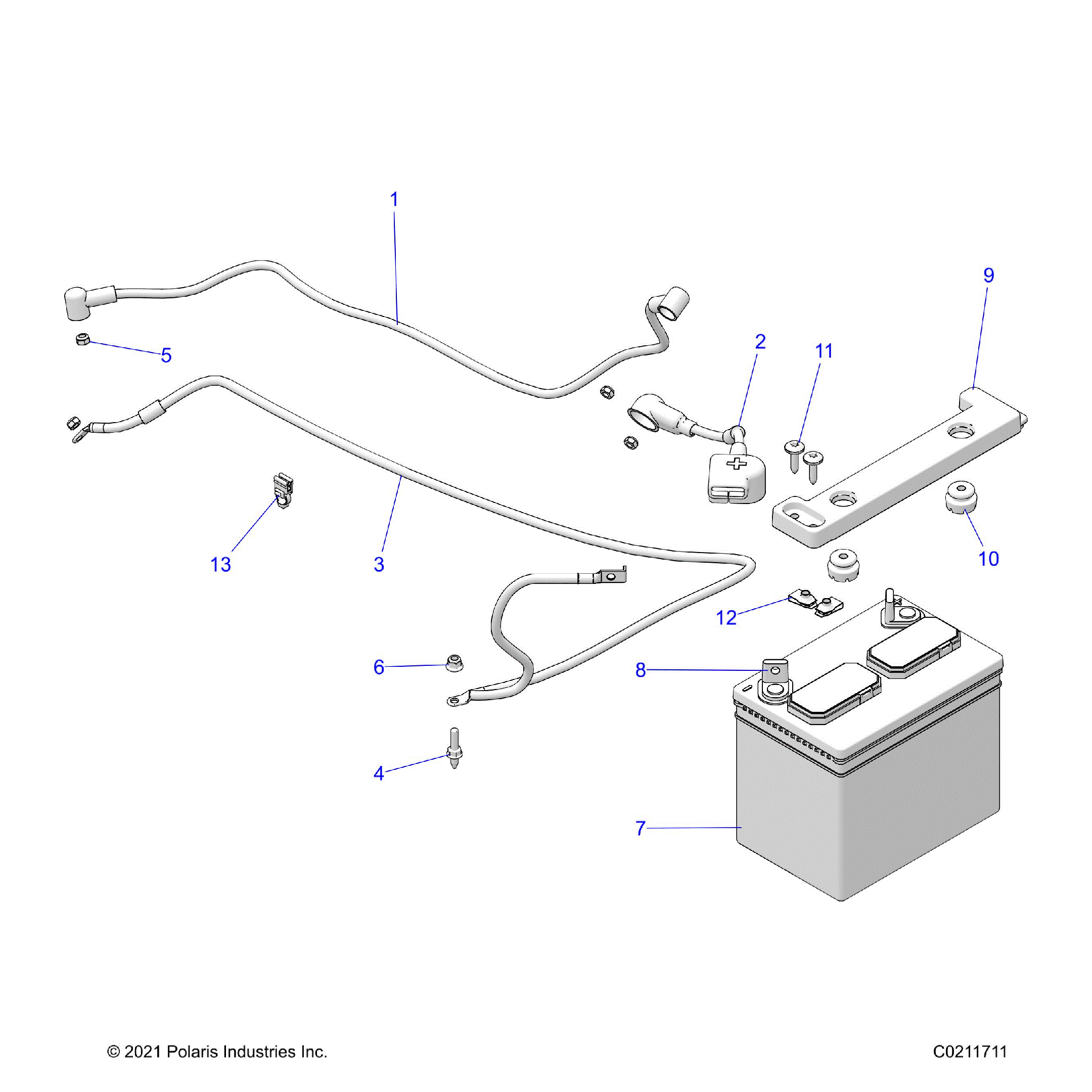 An Image of a Genuine Polaris Parts Schematic Diagram showing the schematic - ELECTRICAL: BATTERY - 2022 POLARIS SPORTSMAN 450 HO EPS