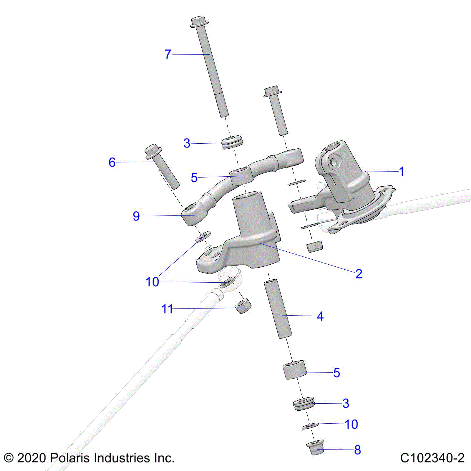 An Image of a Genuine Polaris Parts Schematic Diagram showing the schematic - STEERING: IDLERS AND LINKS - 2023 POLARIS SCRAMBLER XP 1000 S 55" 49S