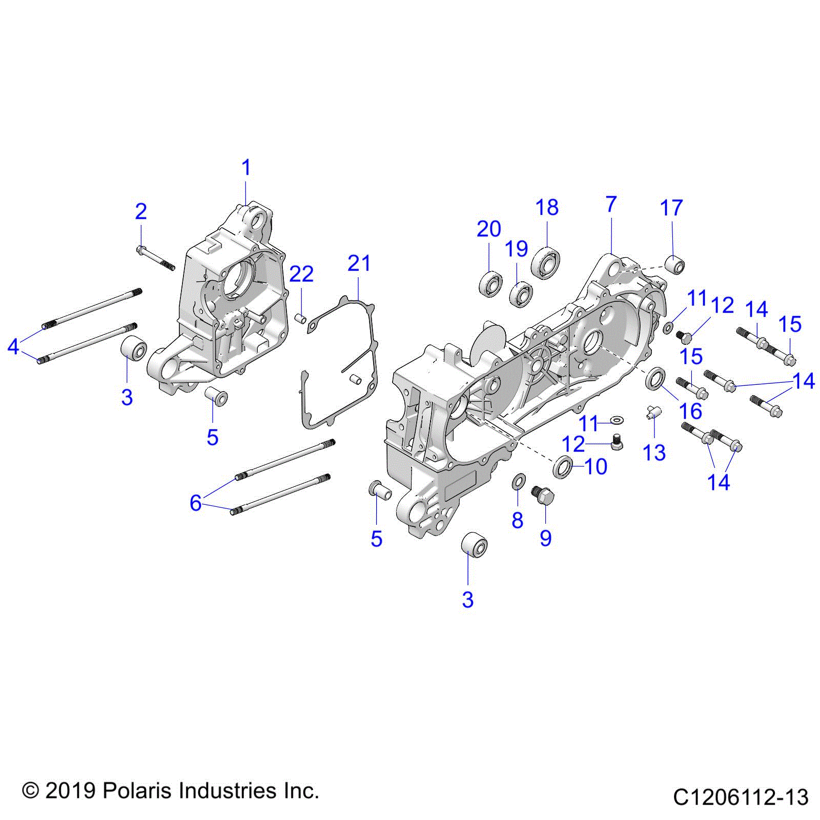 An Image of a Genuine Polaris Parts Schematic Diagram showing the schematic - ENGINE: CRANKCASE - 2025 POLARIS OUTLAW 70
