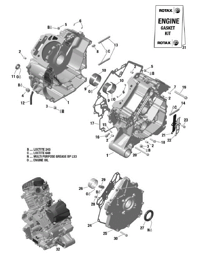 An Image of a Genuine Can-Am Parts Schematic Diagram showing the schematic - ROTAX - CRANKCASE