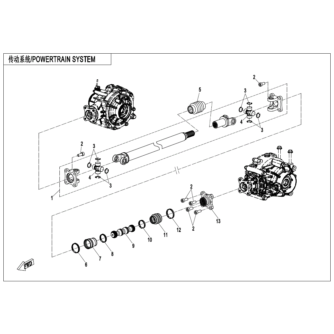 An Image of a Genuine CFMOTO Parts Schematic Diagram showing the schematic - DRIVETRAIN SYSTEM - 2020 CFMOTO ZFORCE 950 Sport