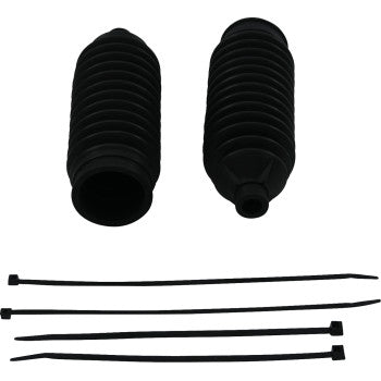 The Replacement Boot Kit by Moose Offroad includes two black ribbed rubber bellows and four black zip ties, displayed on a white background with the bellows placed above the zip ties.