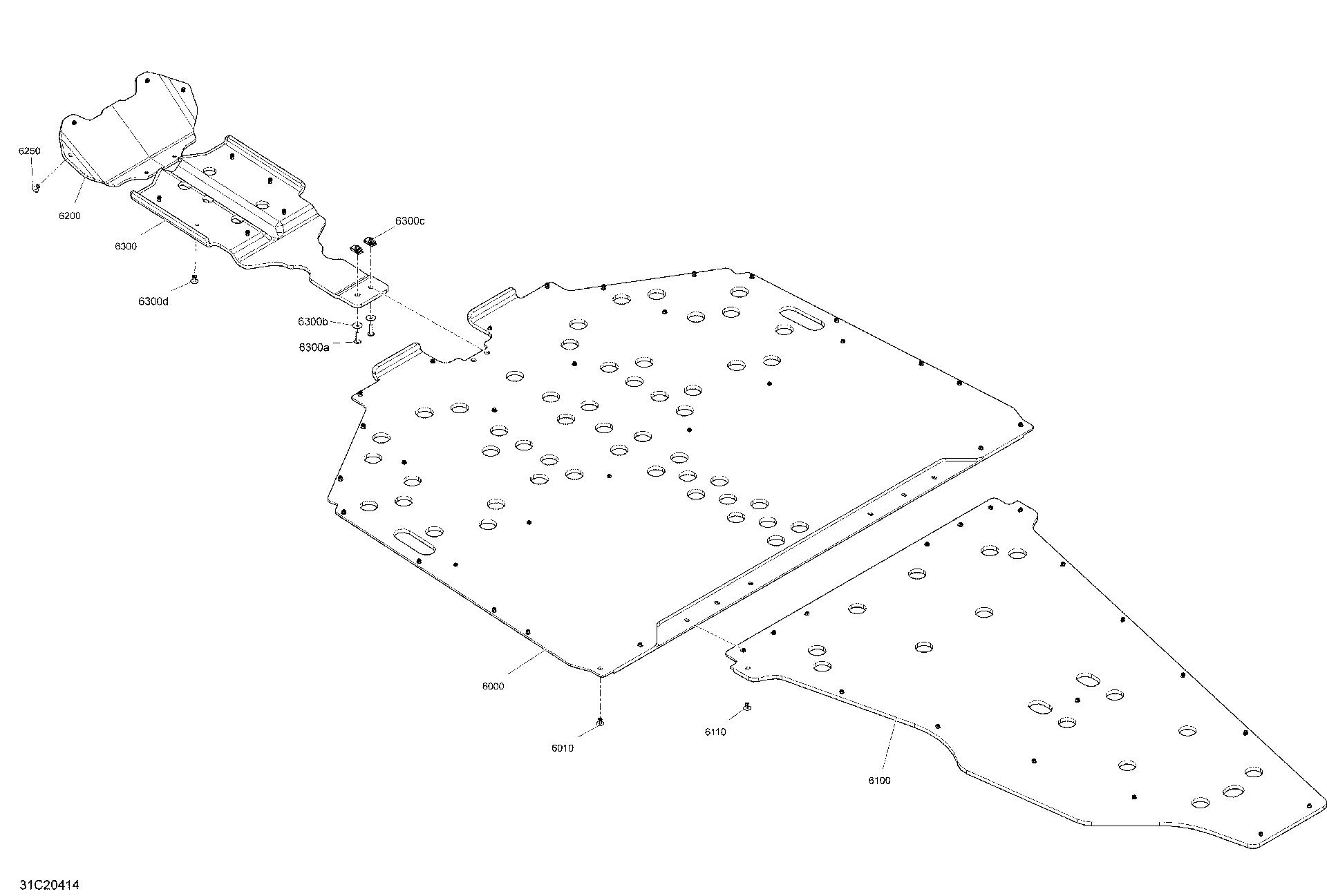 An Image of a Genuine Can-Am Parts Schematic Diagram showing the schematic - BODY - SKID PLATE - X RC - ORANGE