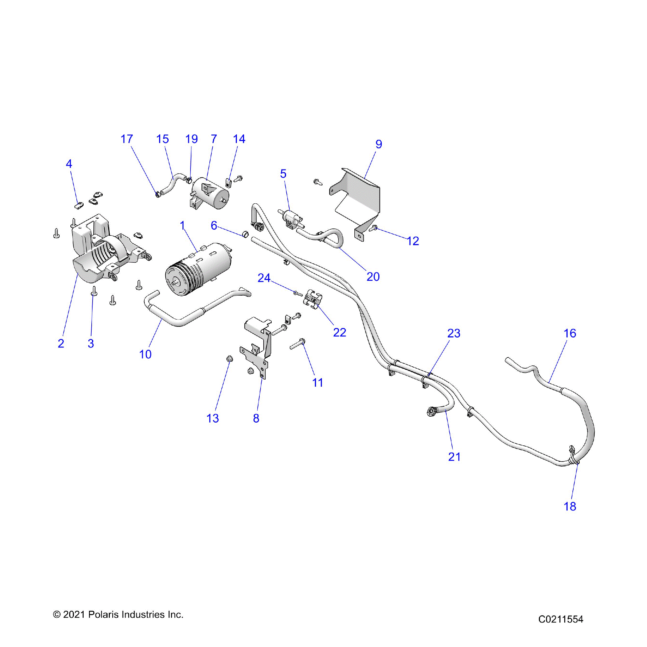 An Image of a Genuine Polaris Parts Schematic Diagram showing the schematic - FUEL SYSTEM: FUEL TANK EVAP SYSTEM. - 2024 POLARIS SPORTSMAN 570 PREMIUM