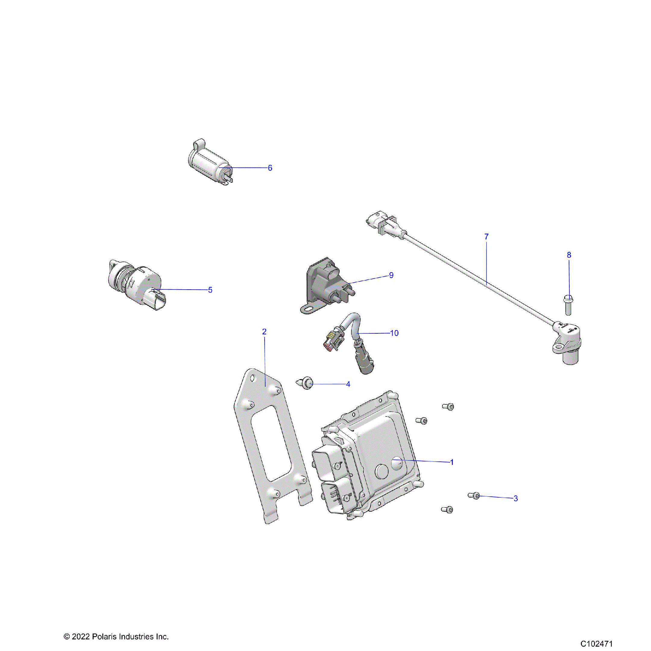 An Image of a Genuine Polaris Parts Schematic Diagram showing the schematic - ELECTRICAL: SWITCHES SENSORS and ECM - 2022 POLARIS SPORTSMAN TOURING 570 EPS
