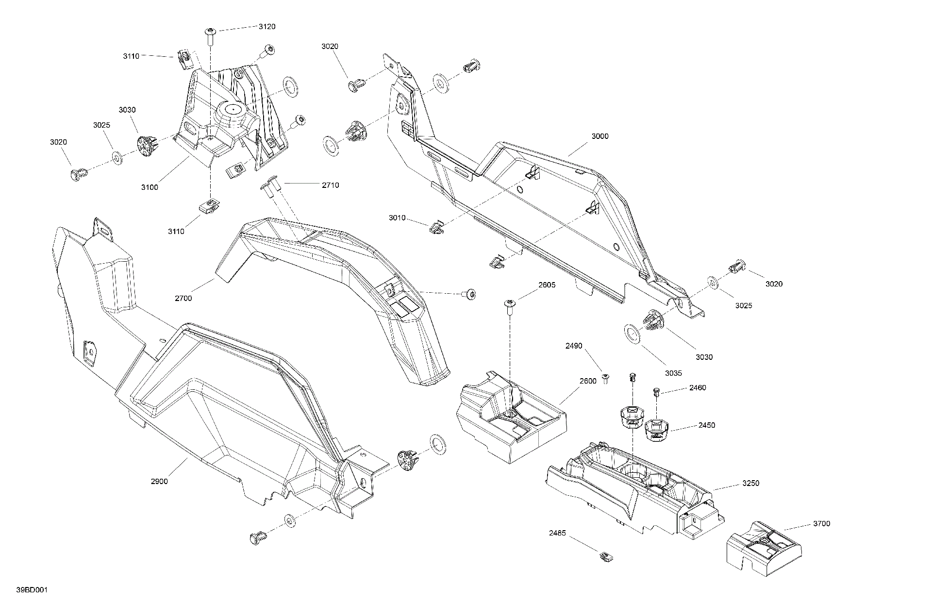 An Image of a Genuine Can-Am Parts Schematic Diagram showing the schematic - CAB INTERIOR - CENTER CONSOLE