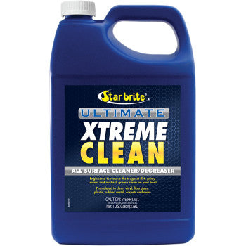 Blue plastic jug with handle labeled Star Brite Ultimate Xtreme Clean all-surface cleaner degreaser, 1 gallon.