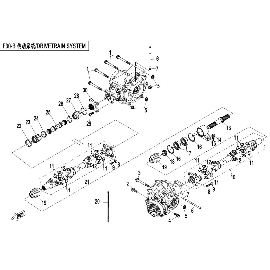An Image of a Genuine CFMOTO Parts Schematic Diagram showing the schematic - DRIVETRAIN SYSTEM - 2022 CFMOTO ZFORCE 500
