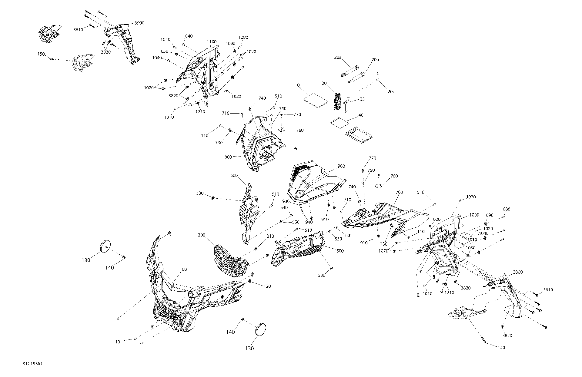 An Image of a Genuine Can-Am Parts Schematic Diagram showing the schematic - BODY - 1000 - FRONT SECTION