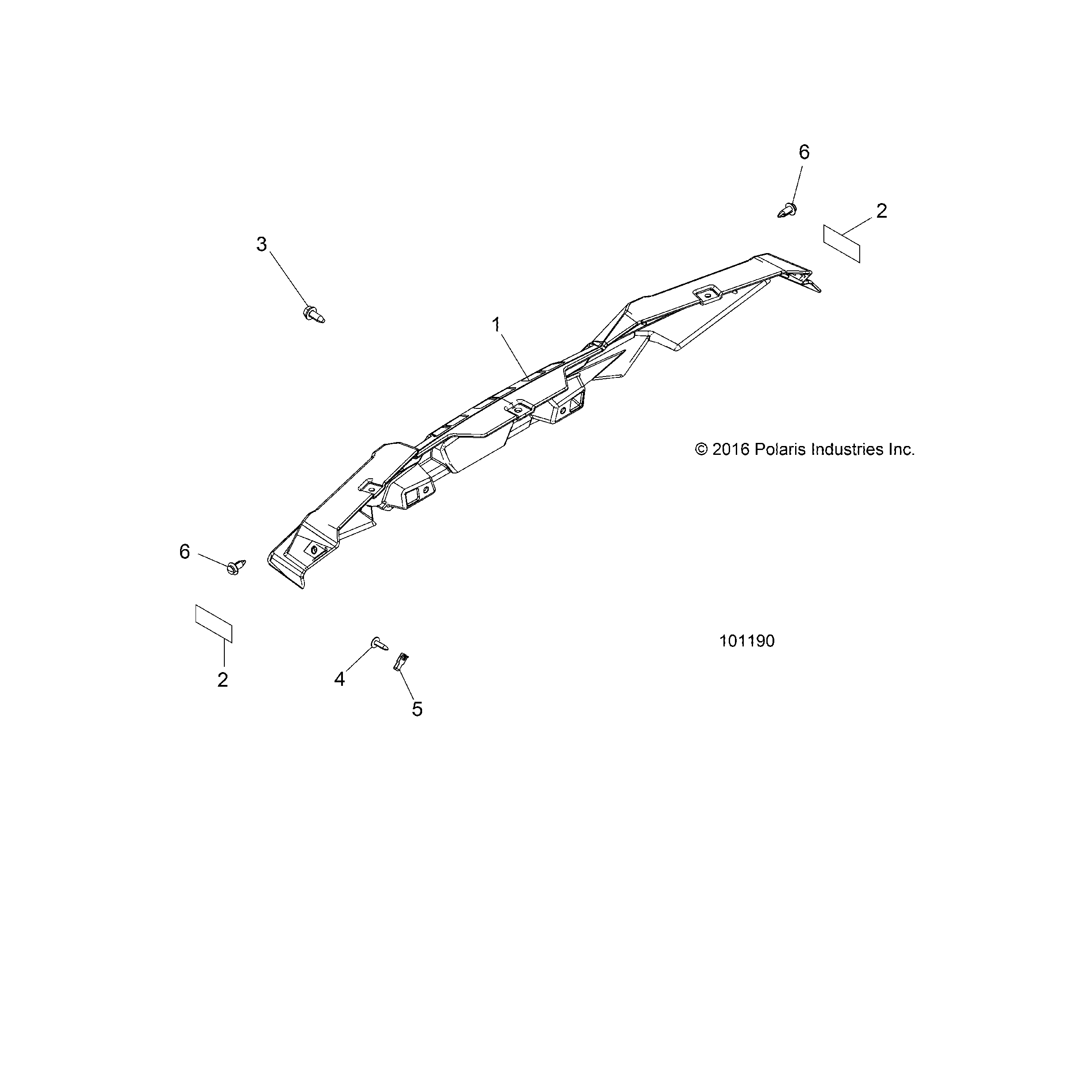 An Image of a Genuine Polaris Parts Schematic Diagram showing the schematic - BODY: BUMPER REAR - 2019 POLARIS ACE 570
