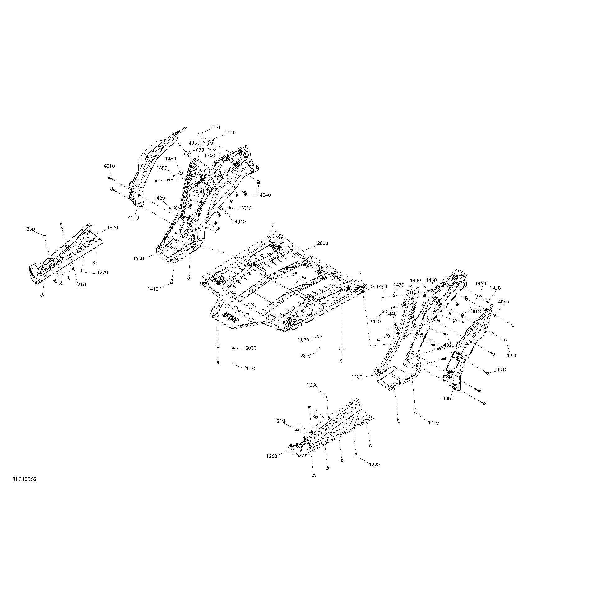 An Image of a Genuine Can-Am Parts Schematic Diagram showing the schematic - BODY - 1000R - MIDDLE SECTION