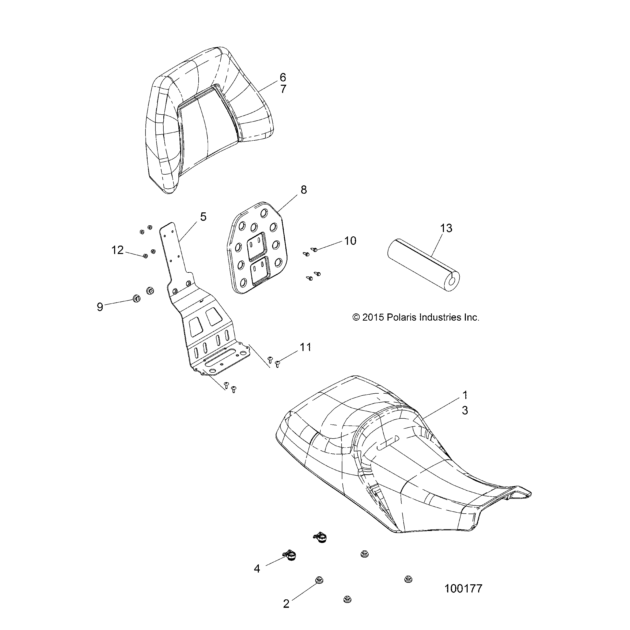 An Image of a Genuine Polaris Parts Schematic Diagram showing the schematic - BODY: SEAT - 2016 POLARIS SPORTSMAN TOURING 570 SP