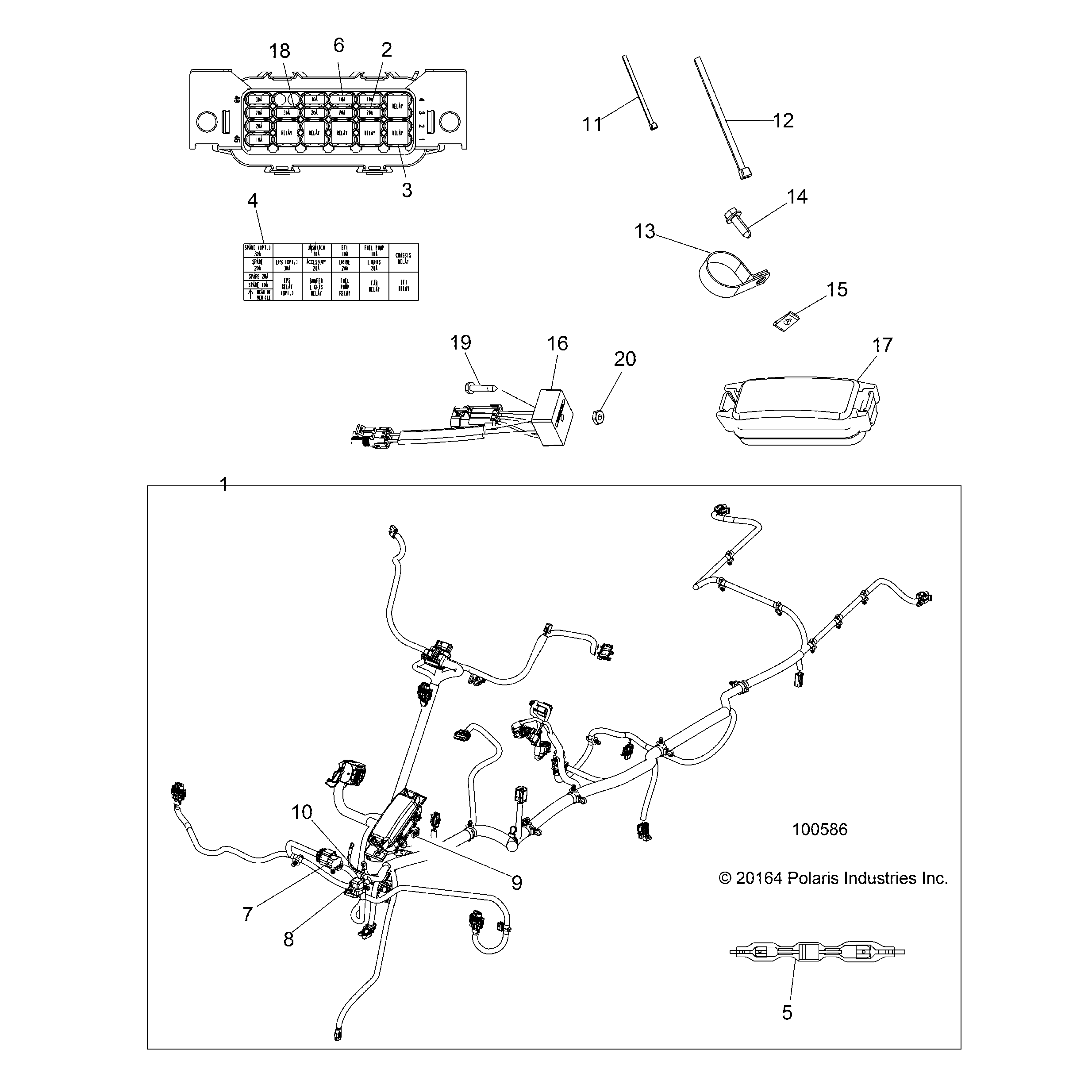 An Image of a Genuine Polaris Parts Schematic Diagram showing the schematic - ELECTRICAL: HARNESS - 2019 POLARIS SPORTSMAN 570 EFI X2 EPS