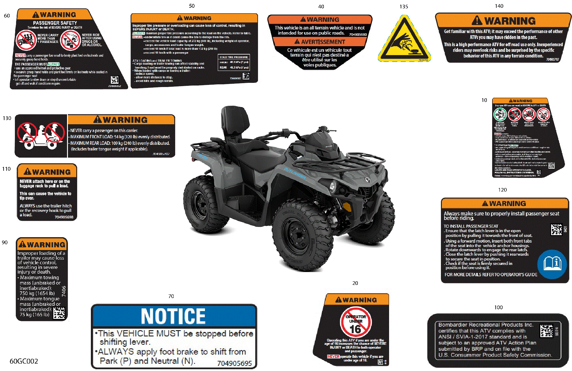 An Image of a Genuine Can-Am Parts Schematic Diagram showing the schematic - BODY - WARNING DECALS