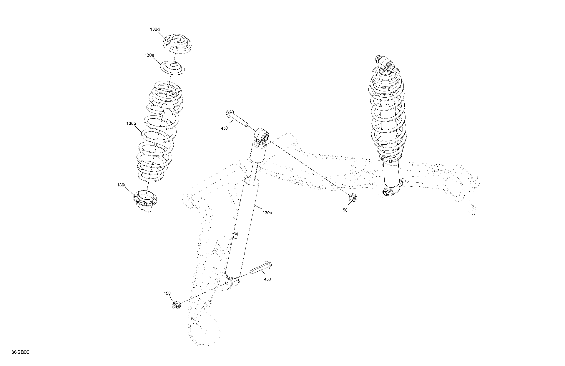 An Image of a Genuine Can-Am Parts Schematic Diagram showing the schematic - SUSPENSION - REAR SHOCKS