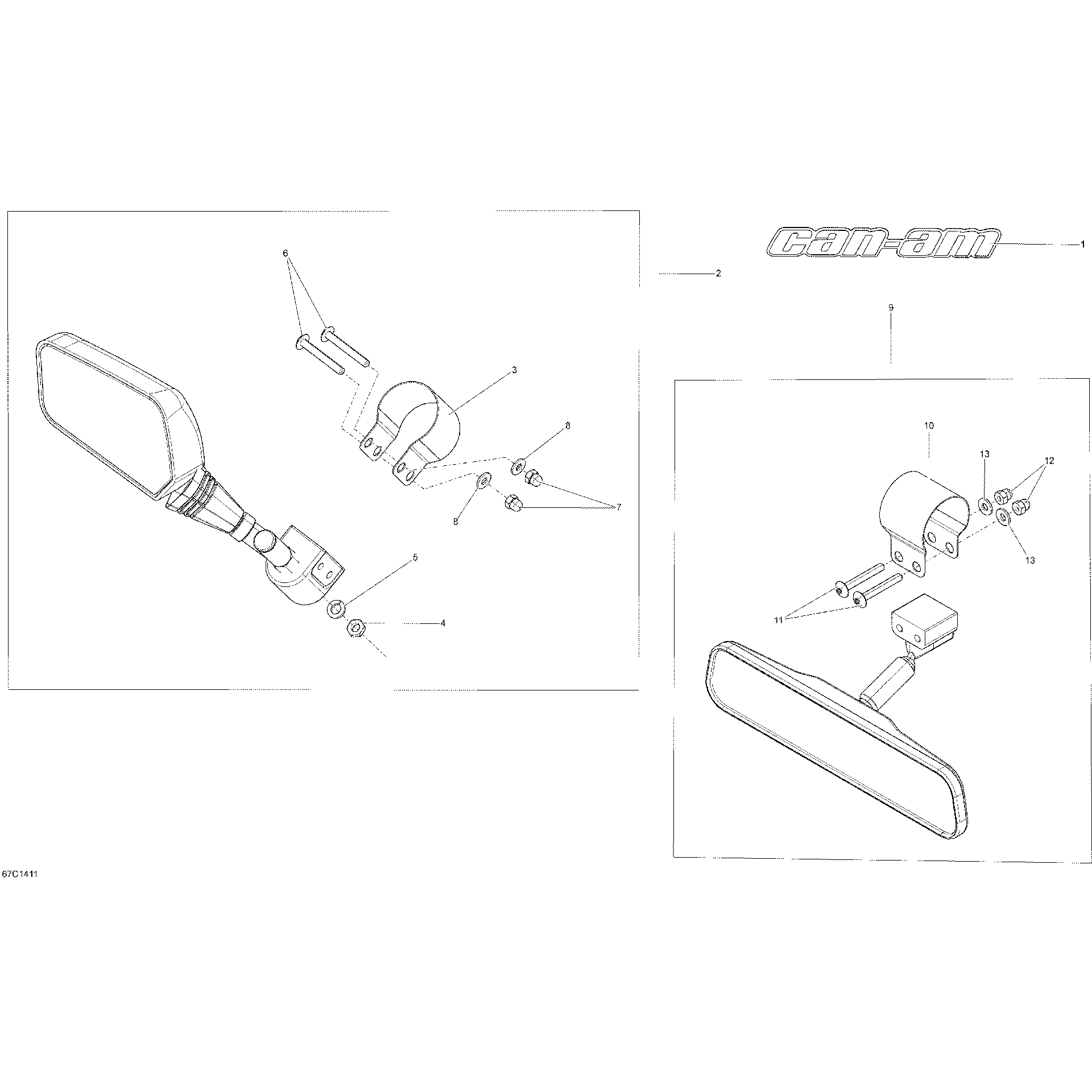 An Image of a Genuine Can-Am Parts Schematic Diagram showing the schematic - MIRRORS _67C1411
