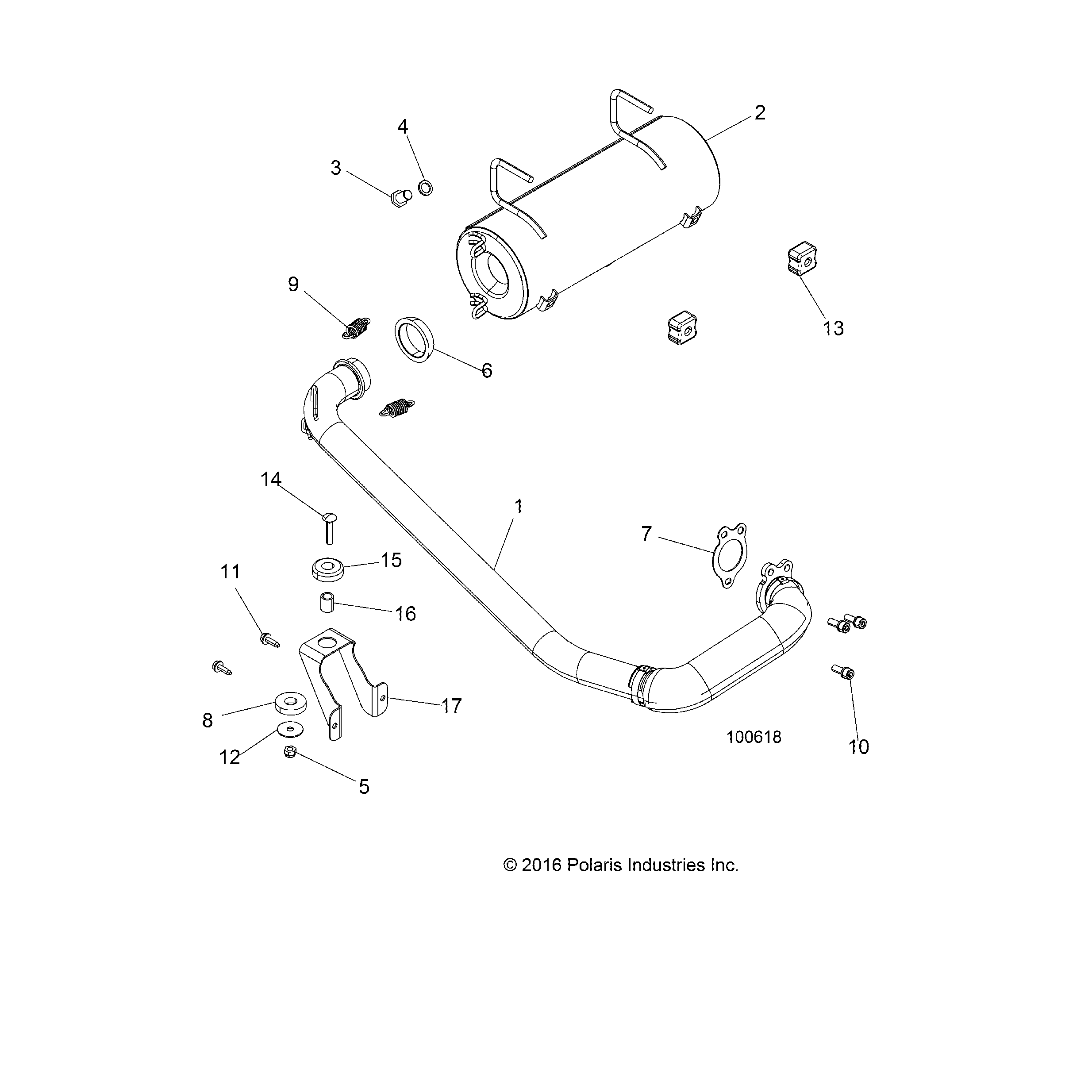 An Image of a Genuine Polaris Parts Schematic Diagram showing the schematic - ENGINE: EXHAUST SYSTEM - 2017 POLARIS ACE 500 SOHC