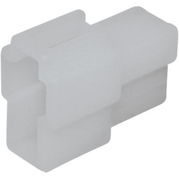White translucent 2-position male locking connector with rectangular plastic housing.