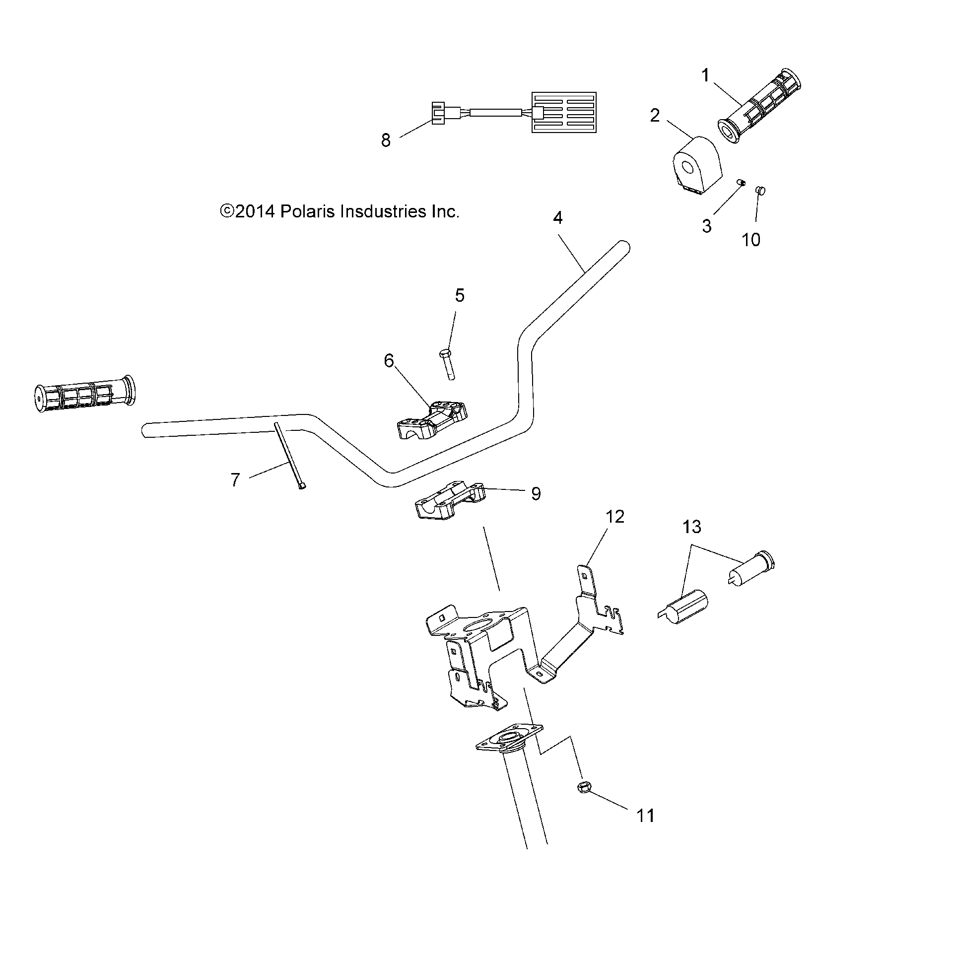 An Image of a Genuine Polaris Parts Schematic Diagram showing the schematic - STEERING: HANDLEBAR and CONTROLS - 2017 POLARIS SPORTSMAN TOURING 570 SP
