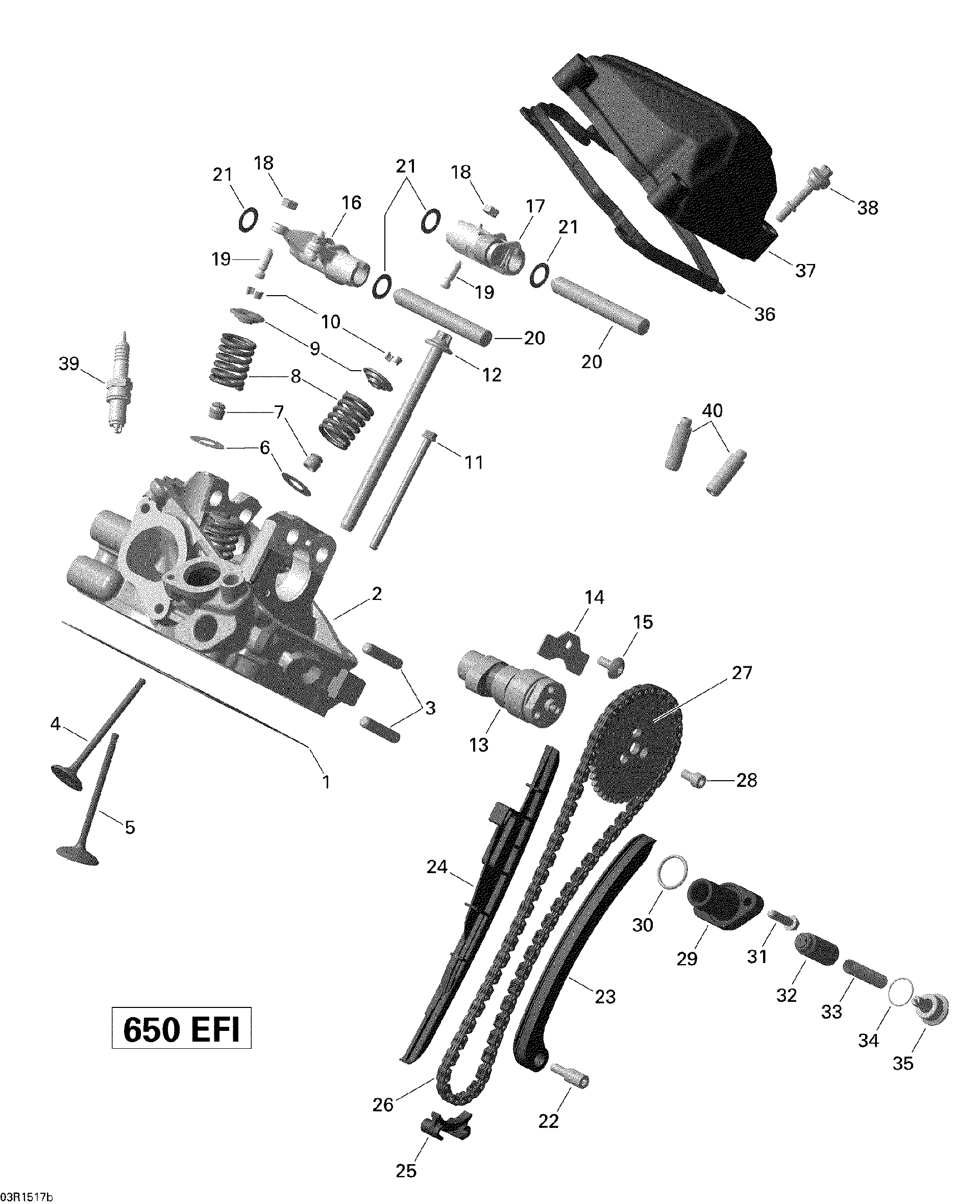 An Image of a Genuine Can-Am Parts Schematic Diagram showing the schematic - CYLINDER HEAD REAR _03R1517B