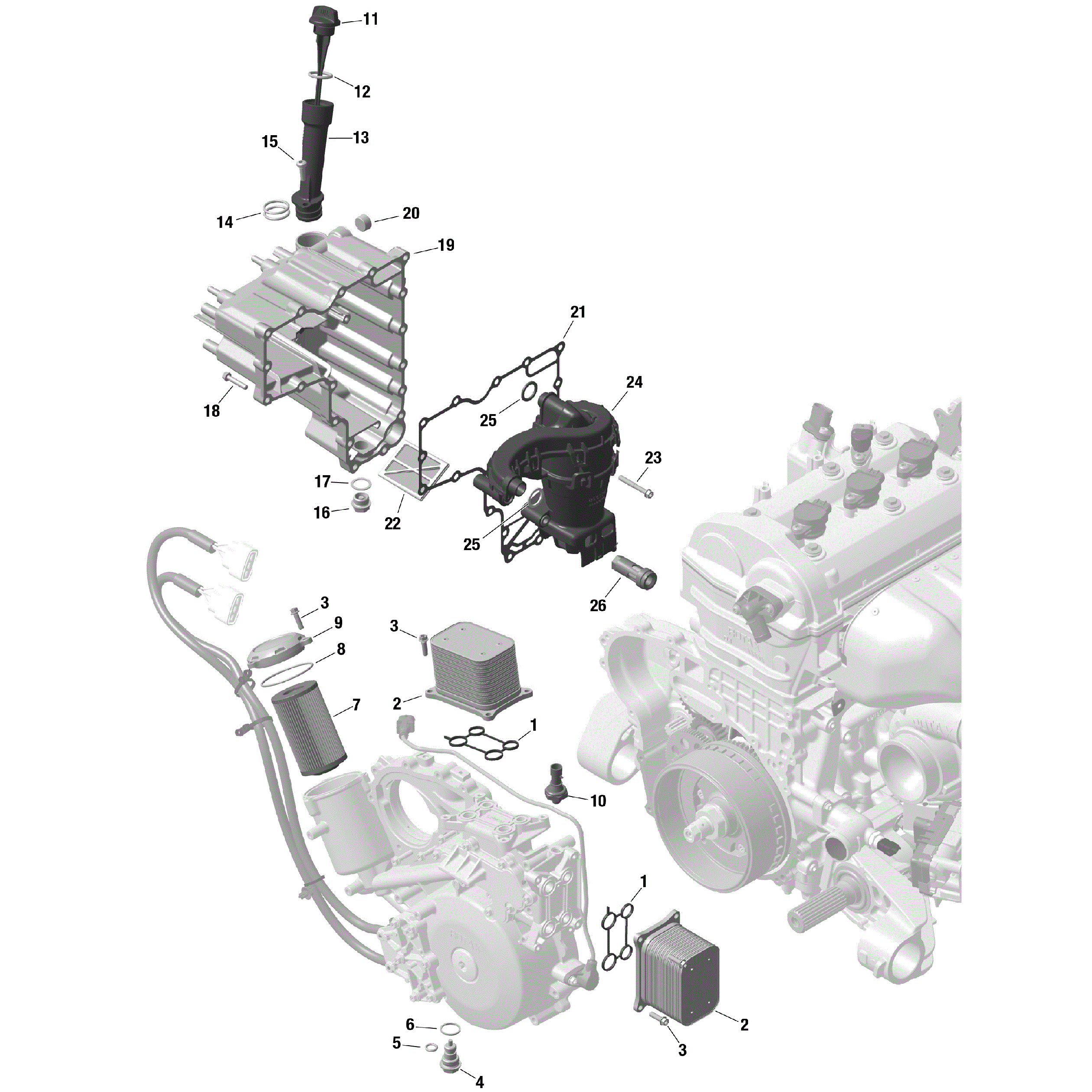 An Image of a Genuine Can-Am Parts Schematic Diagram showing the schematic - ROTAX - ENGINE LUBRICATION