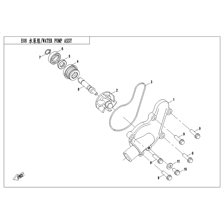 An Image of a genuine CFMOTO Parts Schematic Diagram showing the group - WATER PUMP ASSY - 2019 CFMOTO CFORCE 500 S