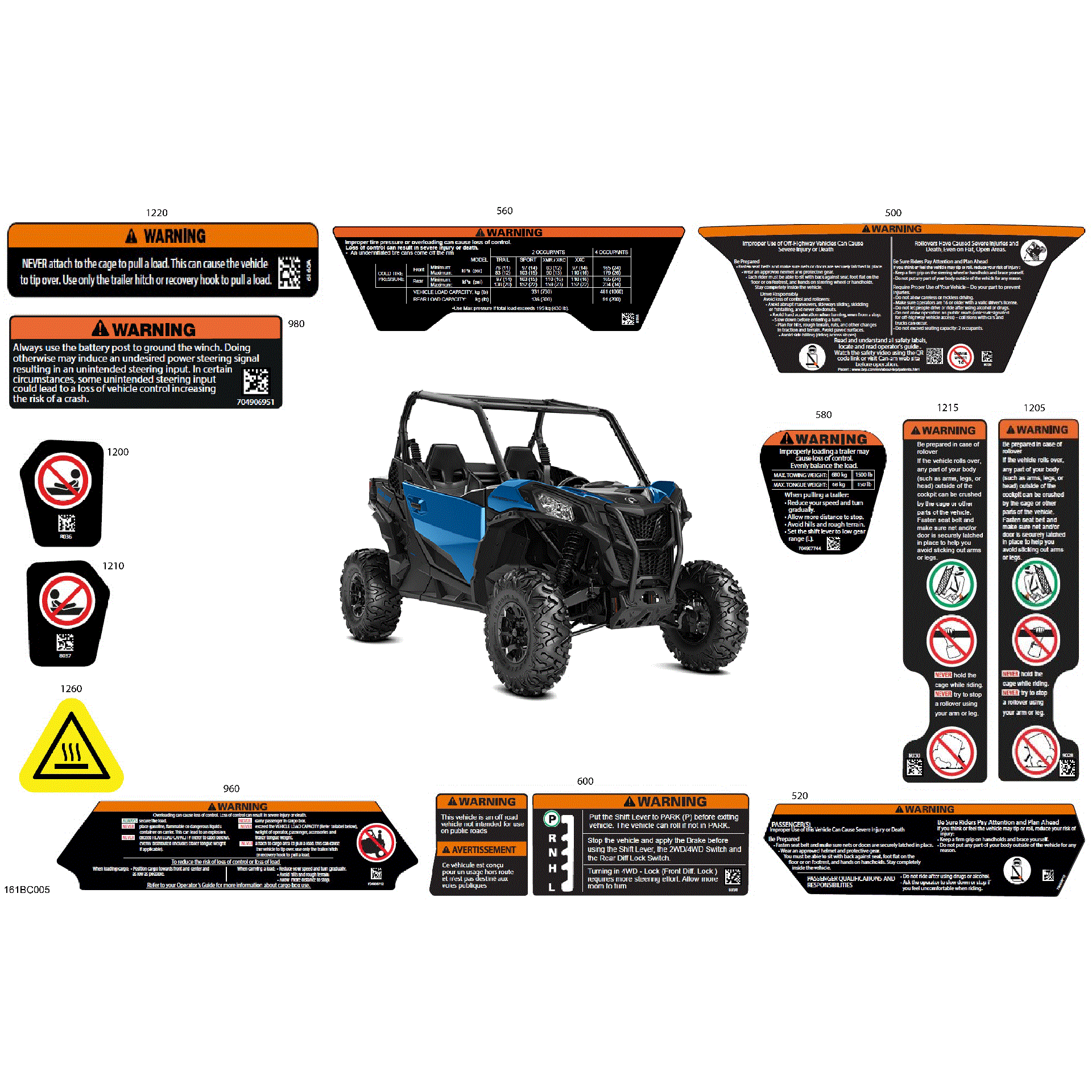 An Image of a Genuine Can-Am Parts Schematic Diagram showing the schematic - BODY - WARNING DECALS