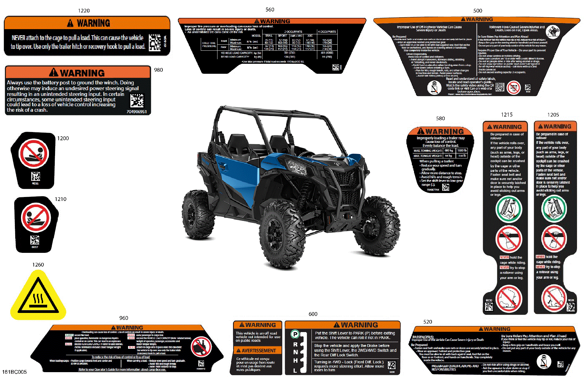 An Image of a Genuine Can-Am Parts Schematic Diagram showing the schematic - BODY - WARNING DECALS