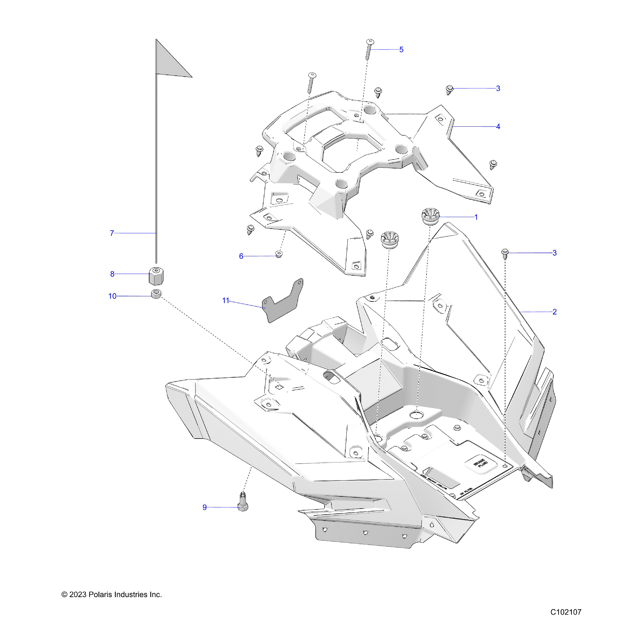 An Image of a Genuine Polaris Parts Schematic Diagram showing the schematic - BODY: REAR - 2023 POLARIS OUTLAW 70 LE