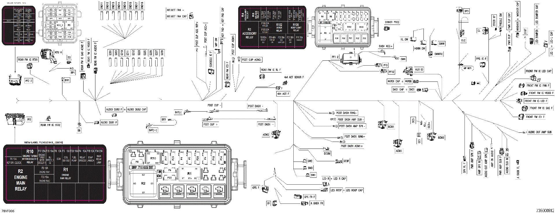 An Image of a Genuine Can-Am Parts Schematic Diagram showing the schematic - ELECTRIC - MAIN HARNESS - 710010645