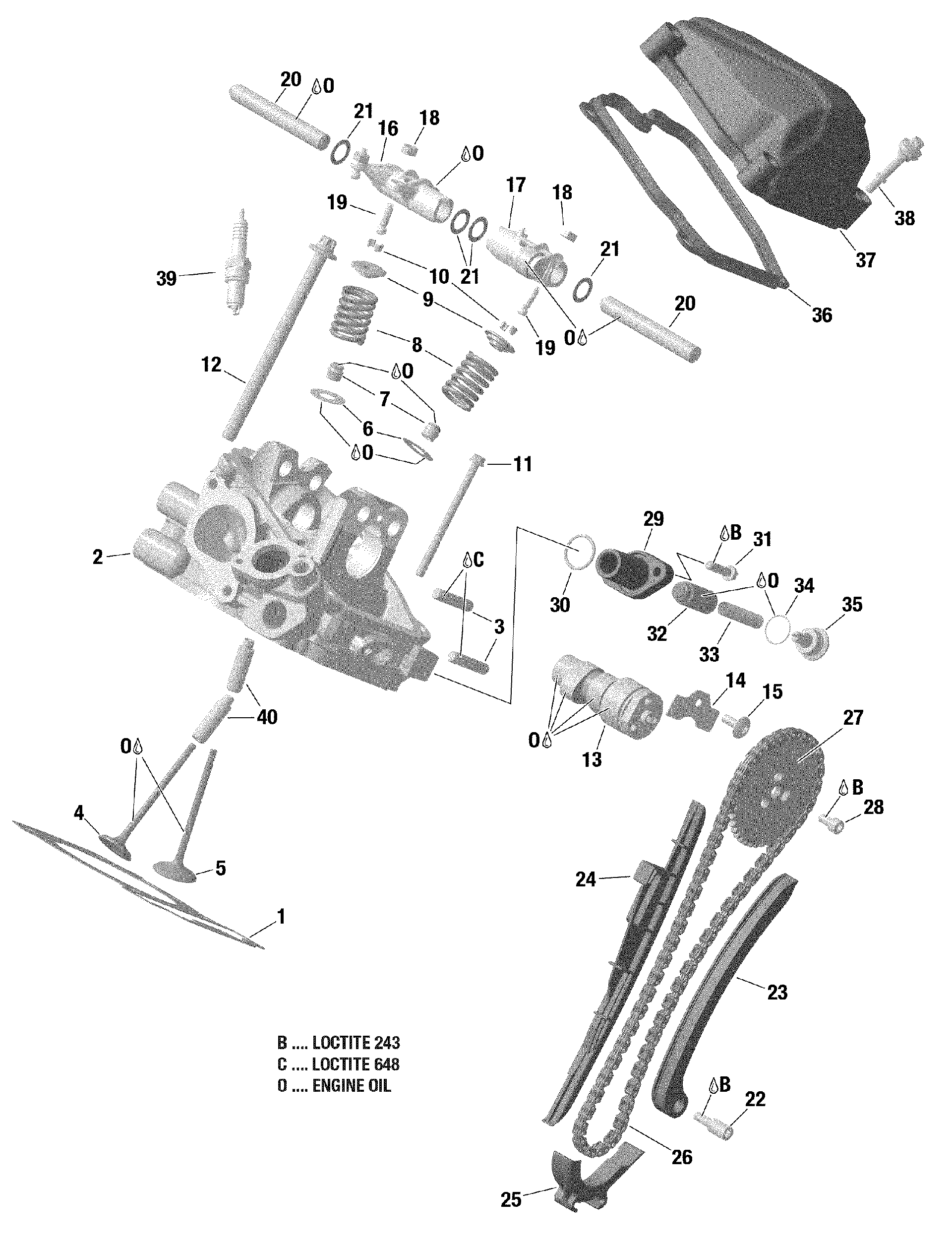 An Image of a Genuine Can-Am Parts Schematic Diagram showing the schematic - CYLINDER HEAD REAR