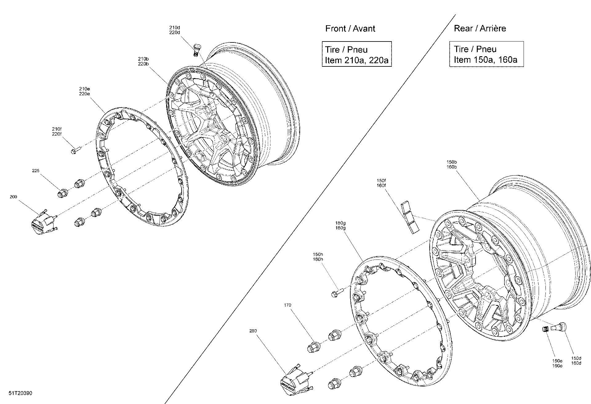 An Image of a Genuine Can-Am Parts Schematic Diagram showing the schematic - WHEELS - X XC