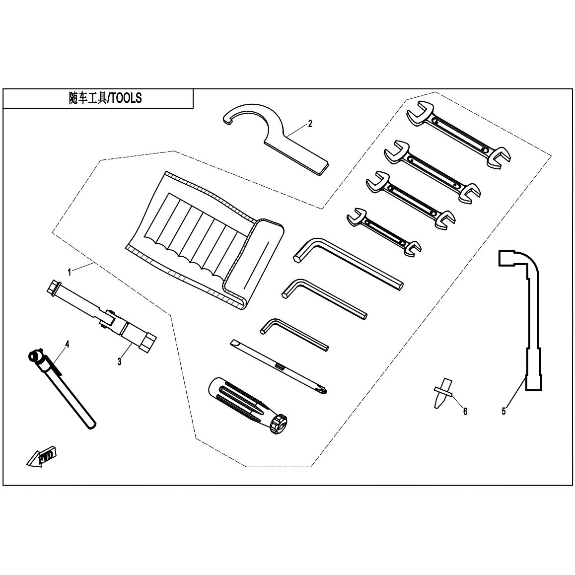 An Image of a Genuine CFMOTO Parts Schematic Diagram showing the schematic - TOOLS - 2021 CFMOTO ZFORCE 800 EX