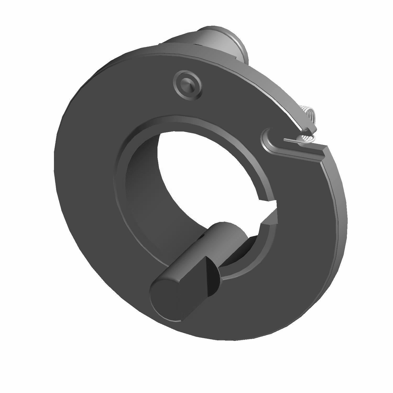 Black circular Polaris Decomp System component with a protruding cylindrical pin and a small hook detail.