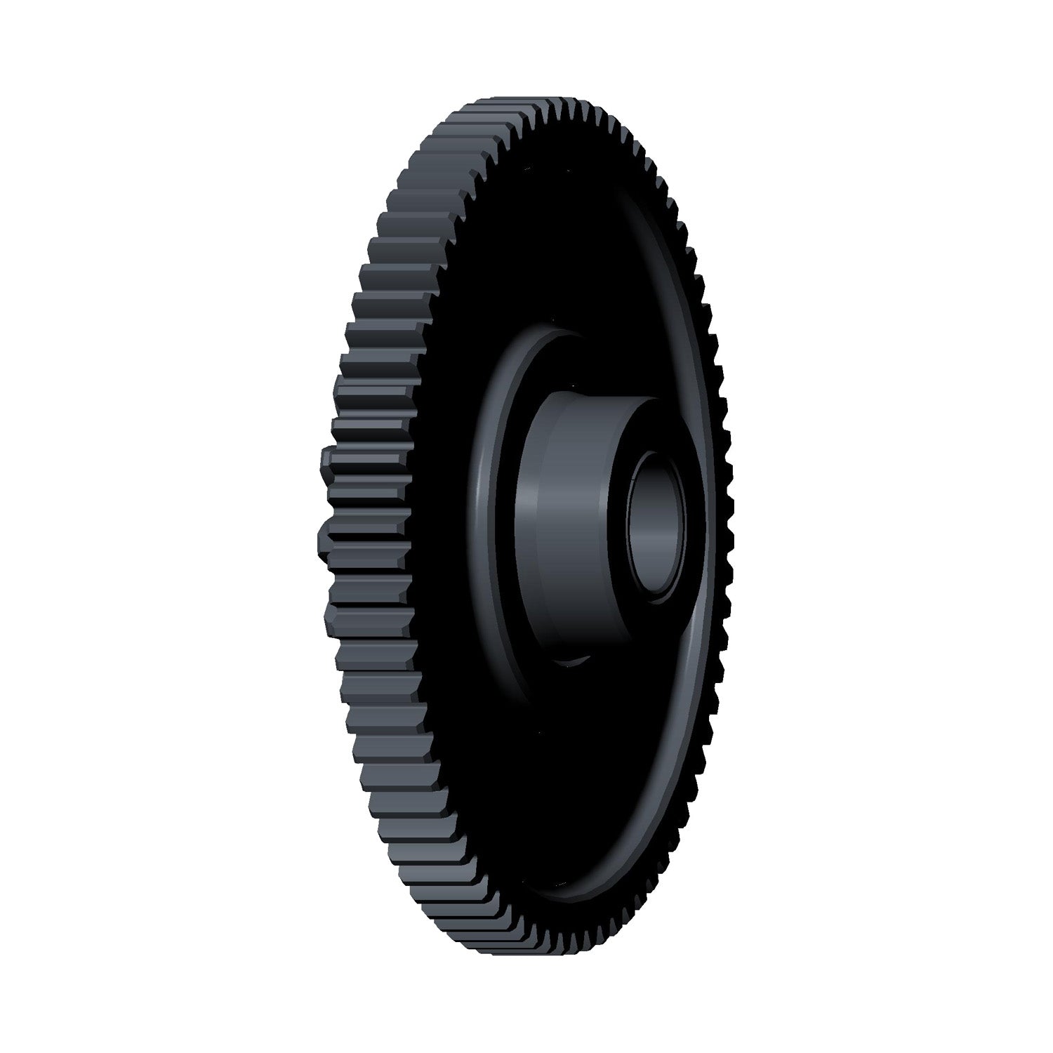 Black circular starter gear with evenly spaced teeth and a central hub opening.