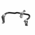 Black metal fuel rail with mounting brackets and central fuel inlet for motorcycle engine.