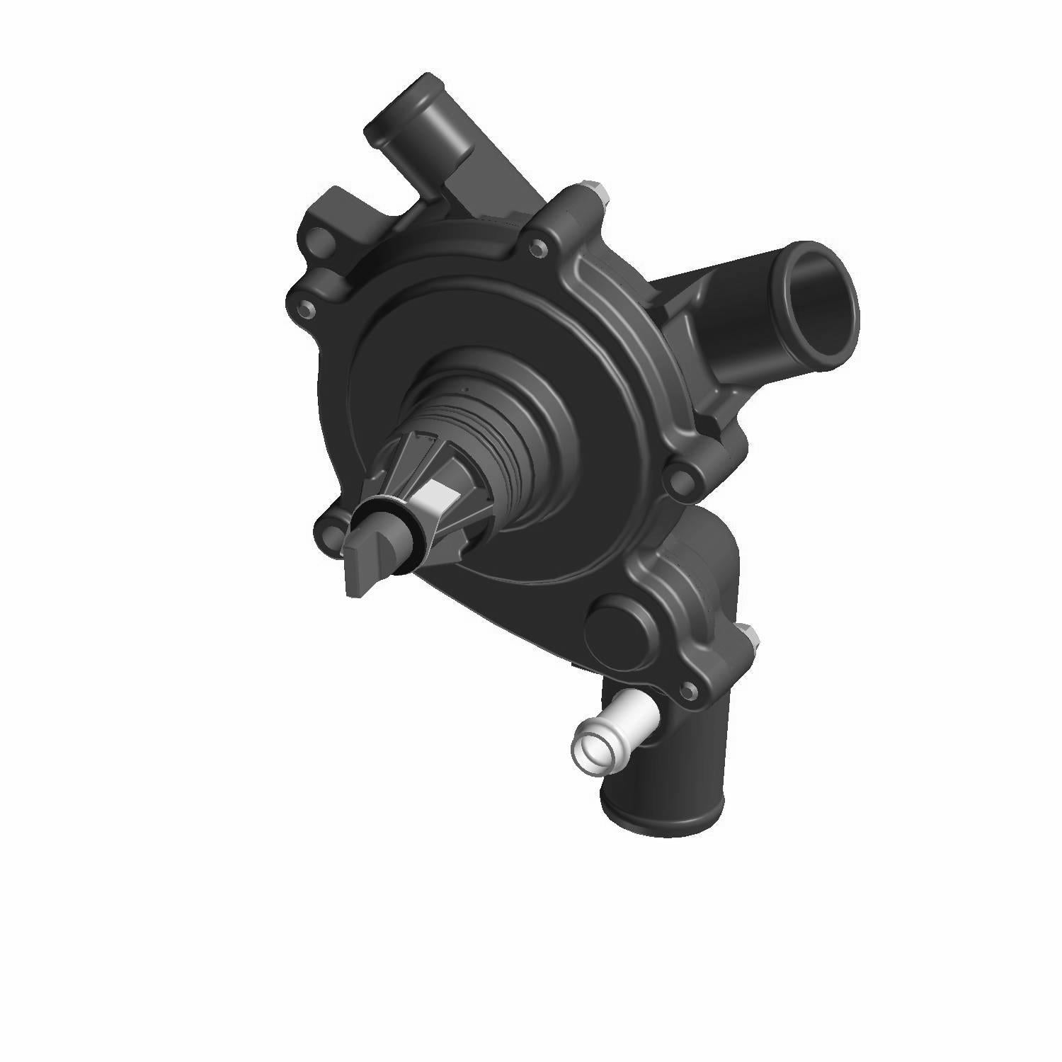 Black plastic water pump with multiple hose connections and central impeller shaft for Polaris UTV.