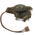 A black Polaris Assembly, Cover, Acg, Blk engine part features a circular center, wiring, and a gray connector—an OEM component—shown on a white background.