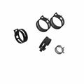 Set of four black circular thermostat housing clamps with varying sizes and tabbed locking mechanisms.