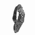 Black and gray molded plastic and metal inner cam cover for motorcycle engine.
