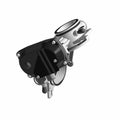 Dual bore throttle body with silver aluminum housing and black plastic cover panel.