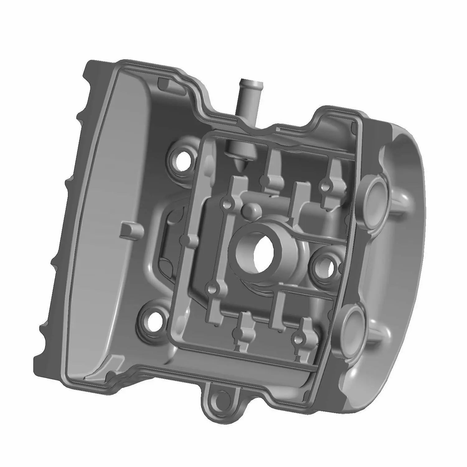 Matte black rectangular rear valve cover with rounded edges and central circular opening.